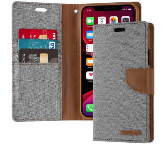 Étui Apple iPhone 11 Pro Max Portefeuille Gris - Goospery Canvas Diary Étui Apple iPhone 11 Pro Max Portefeuille Gris - Goospery Canvas Diary