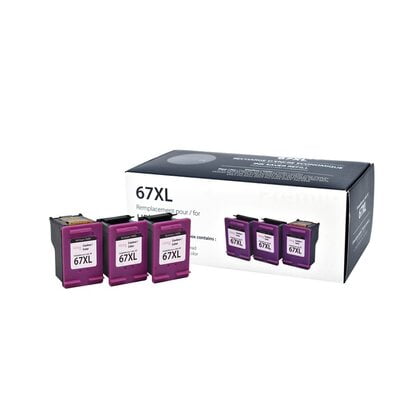 CARTOUCHE JET D'ENCRE HP 67 XL 3 CARTOUCHE + 1 TETE COMPATIBLE COLOR