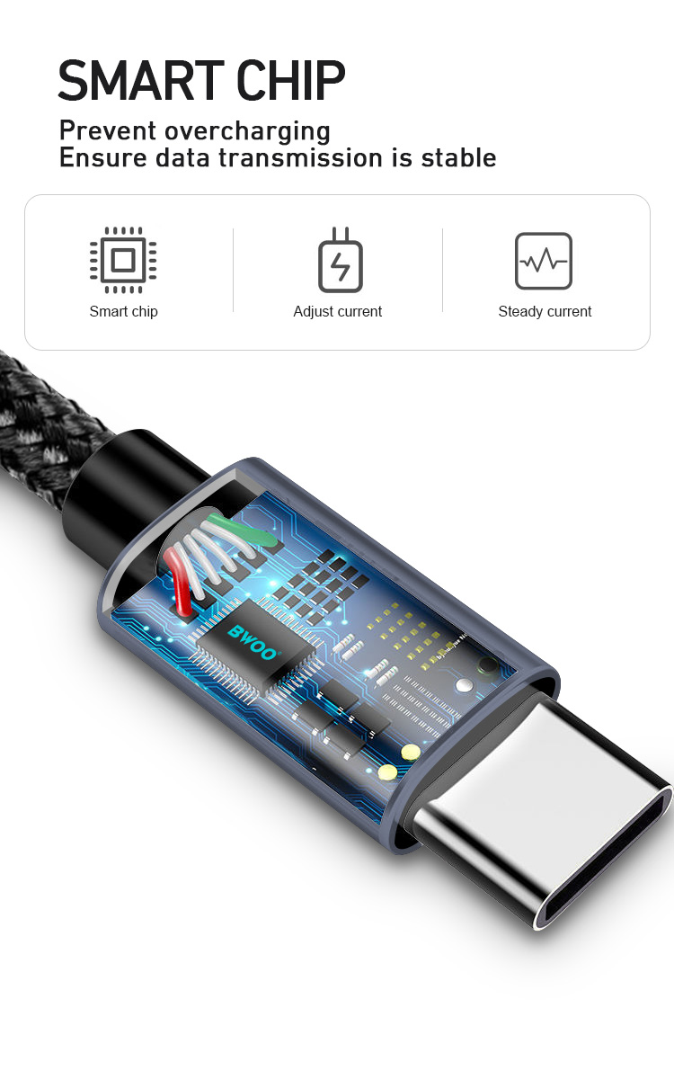 Câble chargeur Bwoo USB-A vers USB-C (B0-X211C) - Noir Câble chargeur Bwoo USB-A vers USB-C (B0-X211C) - Noir