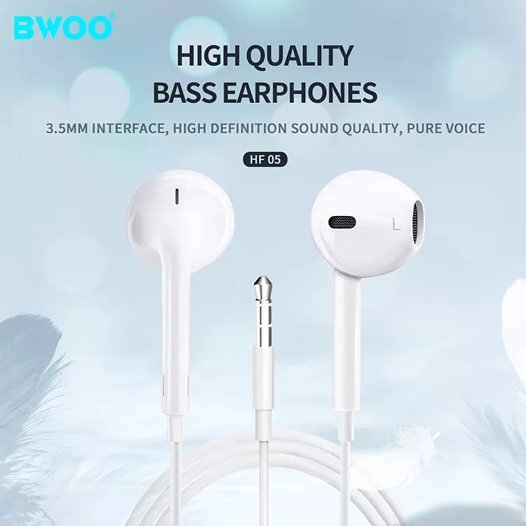 Écouteurs stéréo avec Fil Bwoo BO-HF05 avec microphone - Blanc Écouteurs stéréo avec Fil Bwoo BO-HF05 avec microphone - Blanc
