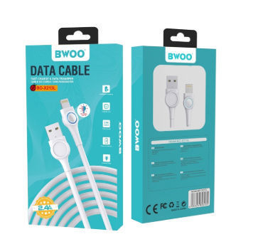 Câble chargeur Bwoo USB-A vers Lightning avec lumiere colorée (B0-X213L) - Blanc