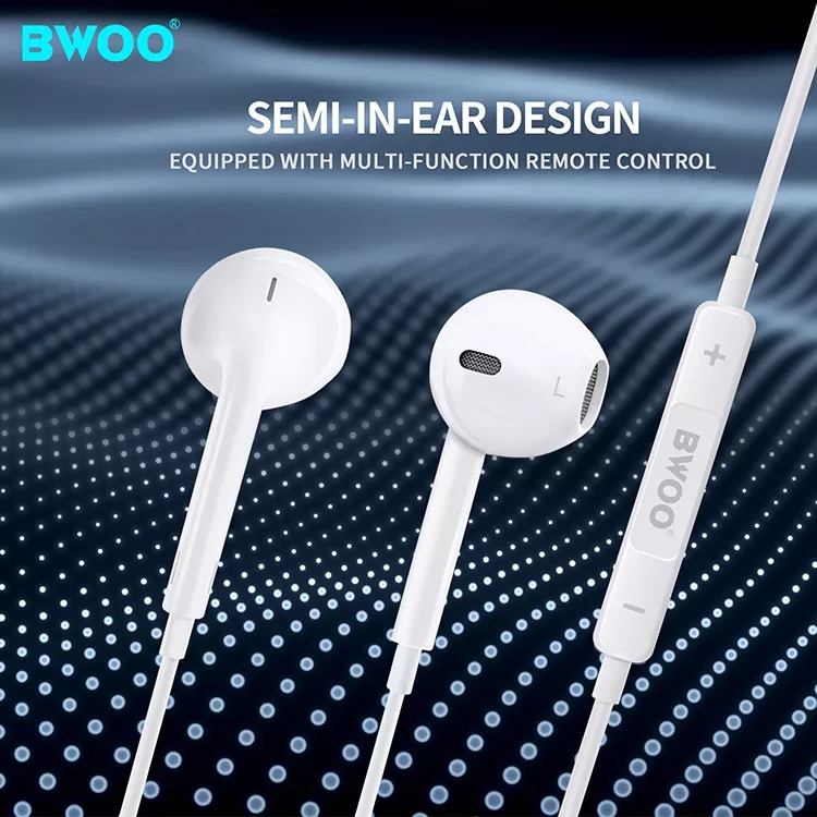 Écouteurs stéréo avec Fil Bwoo BO-HF05 avec microphone - Blanc Écouteurs stéréo avec Fil Bwoo BO-HF05 avec microphone - Blanc
