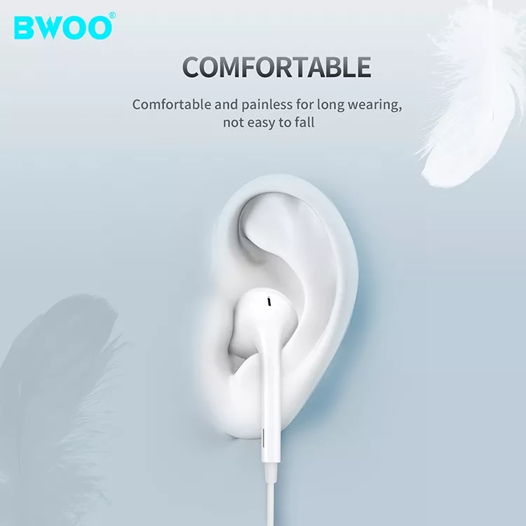 Écouteurs stéréo avec Fil Bwoo BO-HF05 avec microphone - Blanc Écouteurs stéréo avec Fil Bwoo BO-HF05 avec microphone - Blanc