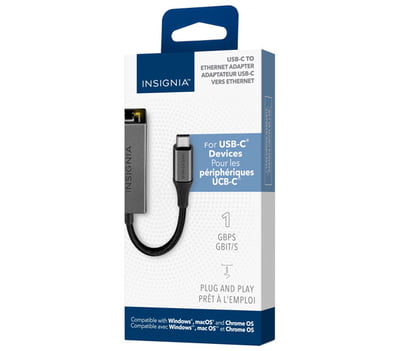Adaptateur Insignia USB-C vers Ethernet RJ-45 - Gris Adaptateur Insignia USB-C vers Ethernet RJ-45 - Gris