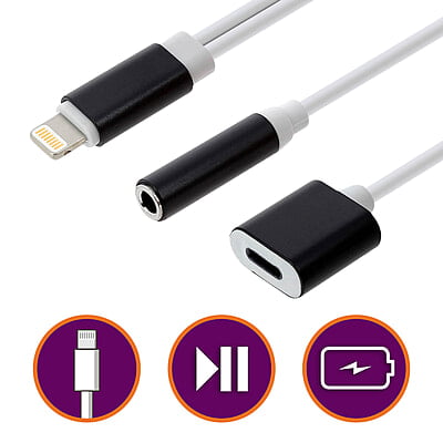Adaptateur Lightning Male a Lightning Et Jack Femelle Noir
