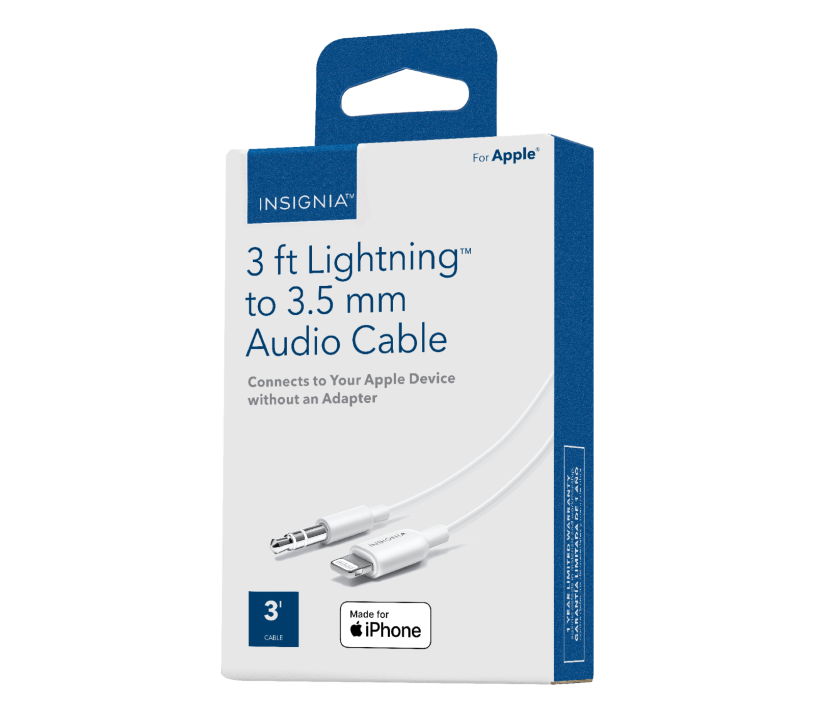 Câble Insignia Lightning vers prise jack 3.5 mm stéréo 3 Pi (0.9 M) Blanc - Boîte ouverte Câble Insignia Lightning vers prise jack 3.5 mm stéréo 3 Pi (0.9 M) Blanc - Boîte ouverte