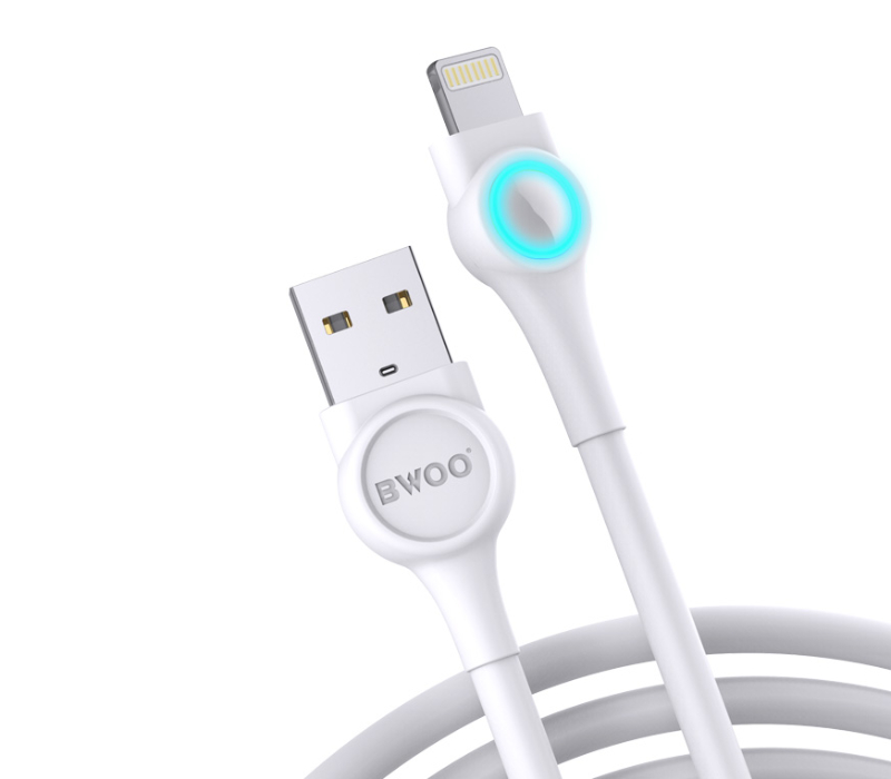 Câble chargeur Bwoo USB-A vers Lightning avec lumiere colorée (B0-X213L) - Blanc