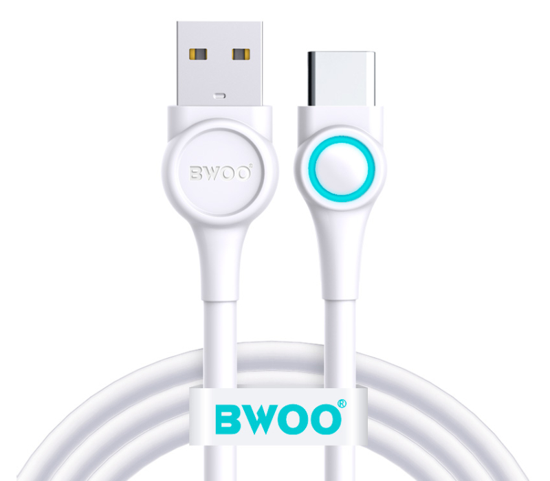 Câble chargeur Bwoo USB-A vers USB-C avec lumiere colorée (B0-X213C) - Blanc