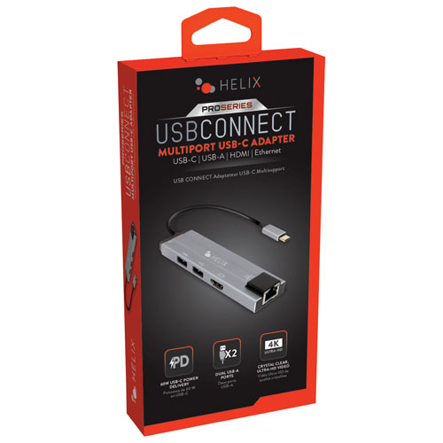 Concentrateur Helix 6-en-1 USB-C vers HDMI - USB-C - USB-A - RJ-45 - Gris