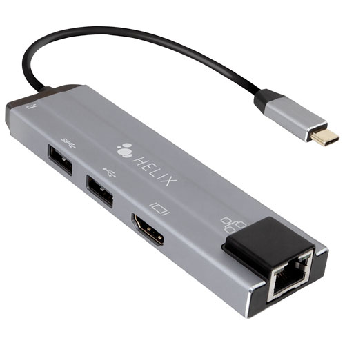 Concentrateur Helix 6-en-1 USB-C vers HDMI - USB-C - USB-A - RJ-45 - Gris