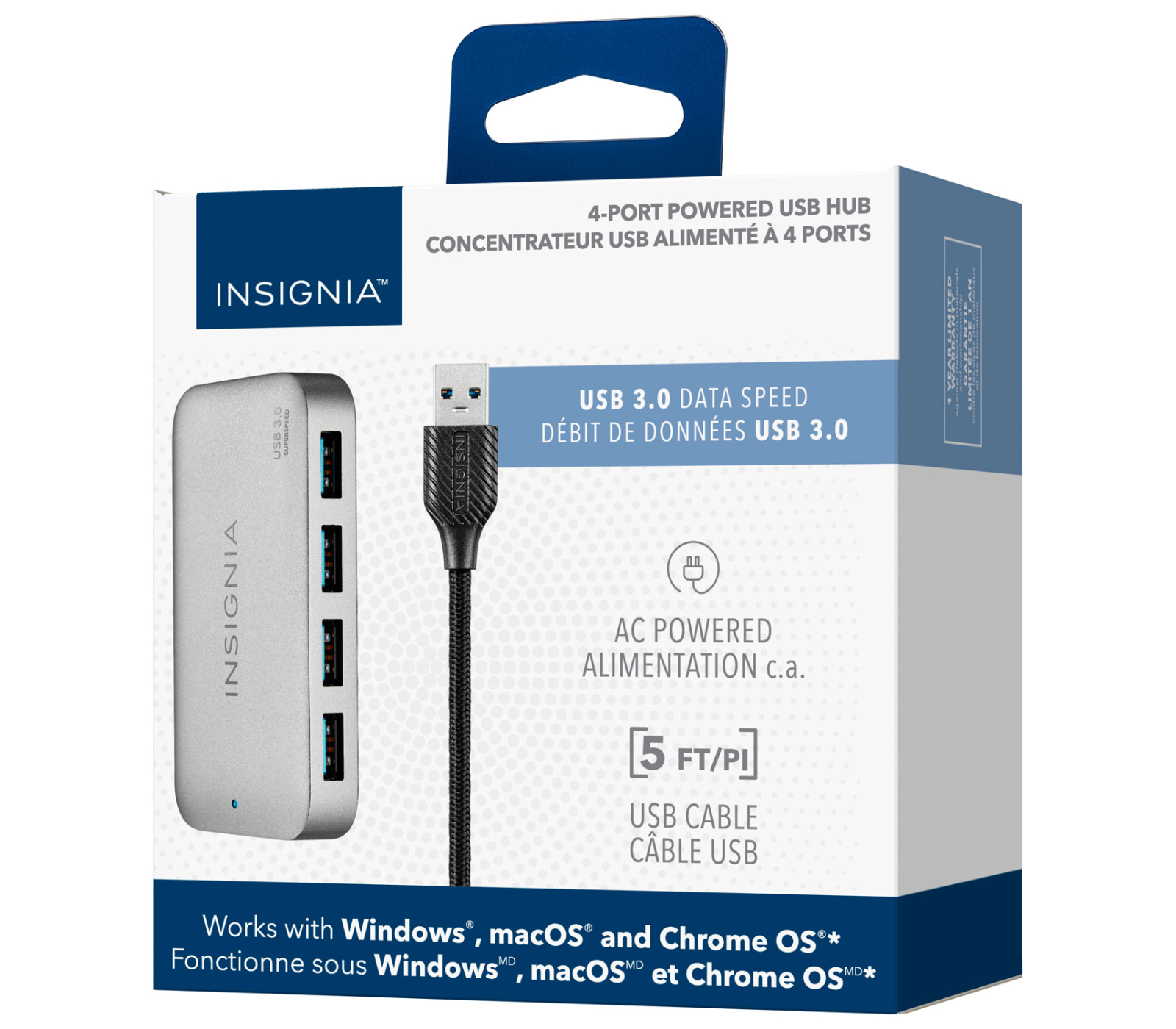 Concentrateur alimenté Insignia 4 x USB 3.0 - Gris foncé Concentrateur alimenté Insignia 4 x USB 3.0 - Gris foncé