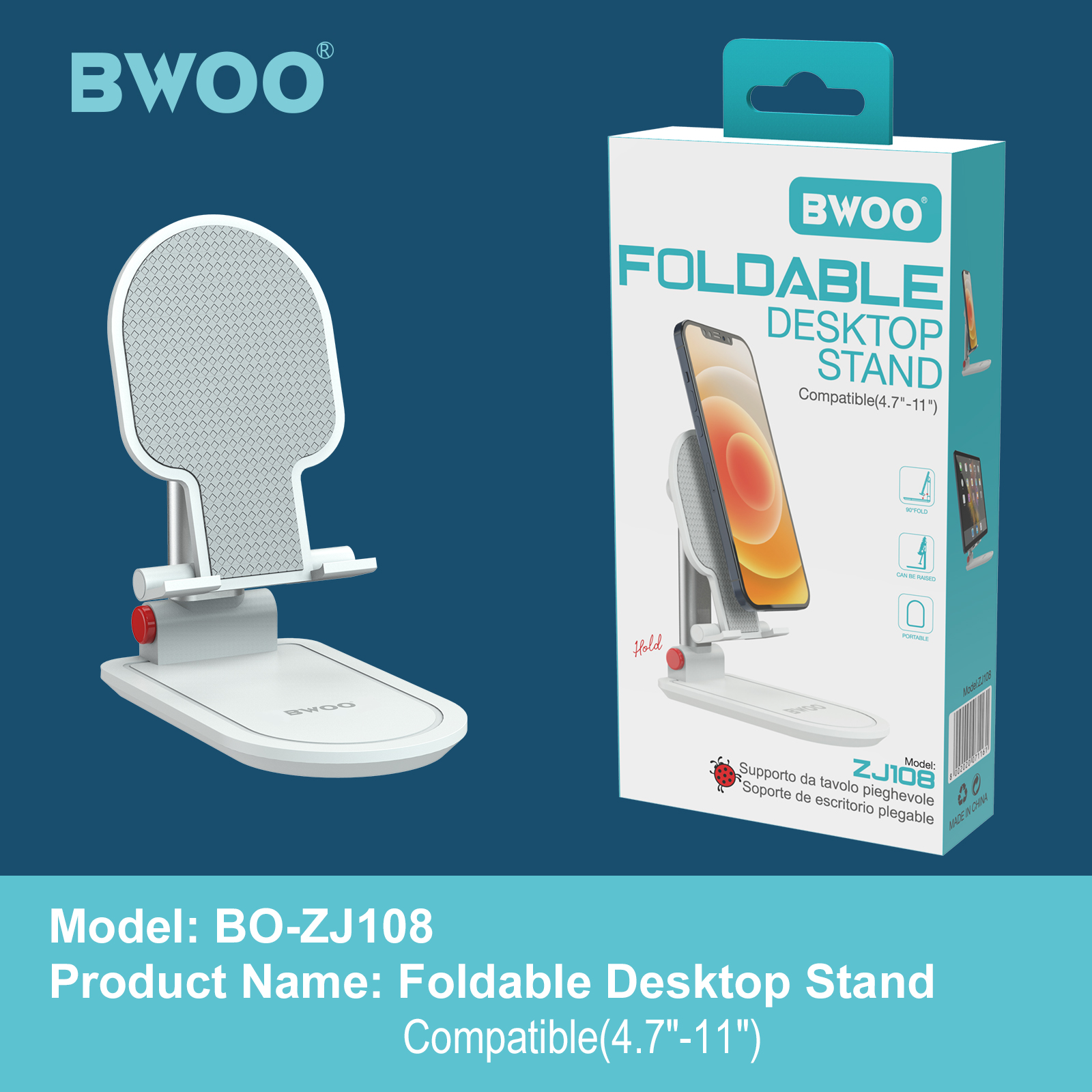 Support Cellulaire pliable antiderapant Bwoo BO-ZJ108 - Blanc Support Cellulaire pliable antiderapant Bwoo BO-ZJ108 - Blanc