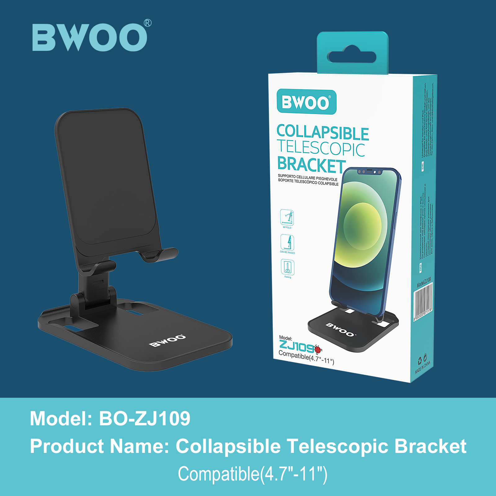 Support cellulaire magnétique pliable ultra mince Bwoo BO-ZJ109 - Noir Support cellulaire magnétique pliable ultra mince Bwoo BO-ZJ109 - Noir