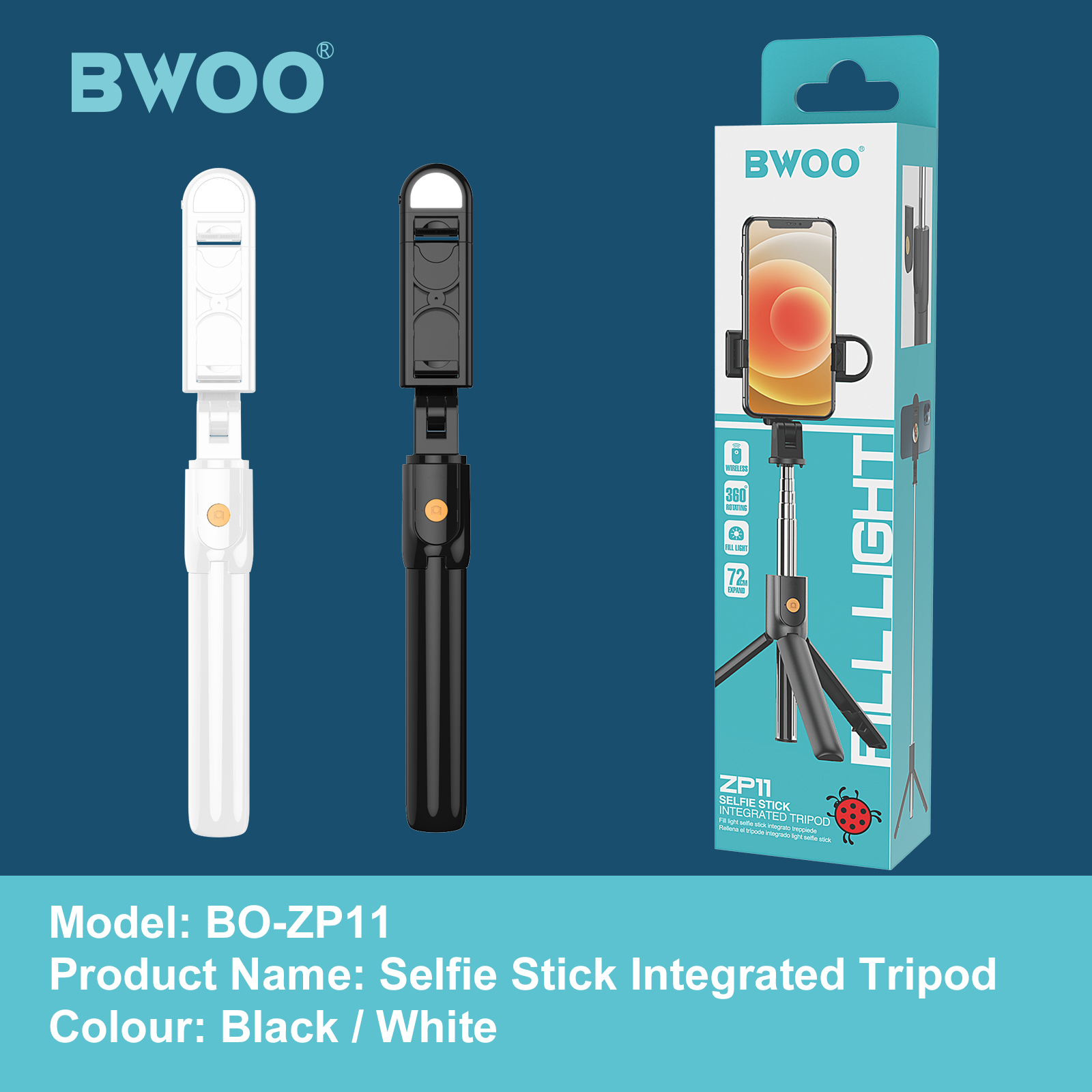 Bâton Selfie cellulaire Bwoo Pliable Sans Fil universel (BO-ZP11) - Noir Bâton Selfie cellulaire Bwoo Pliable Sans Fil universel (BO-ZP11) - Noir