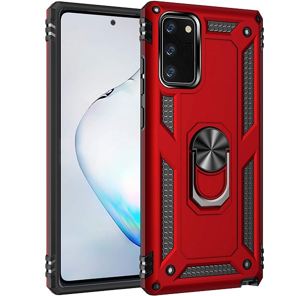 Case Samsung Note 20 Ultra Rouge - Armure Hybride Militaire avec bague de maintien