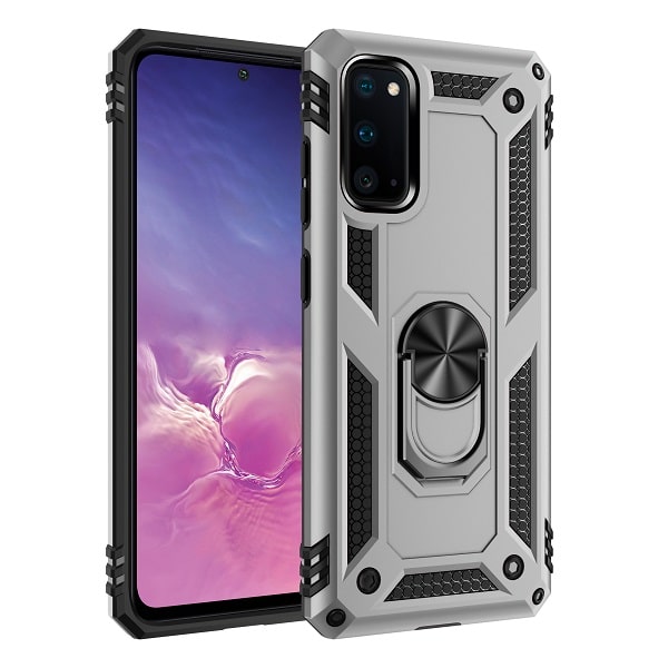 Case Samsung Note 20 Ultra Argent - Armure Hybride Militaire avec bague de maintien